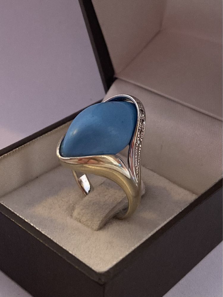 Inel aur 18kt.cu turquoise si diamante