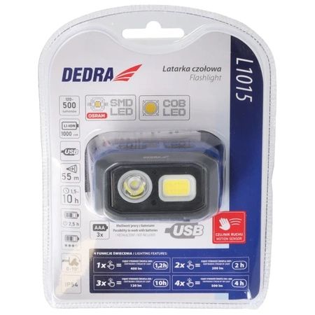 Челен Фенер DEDRA L1015 - 500 лумена / сензор за движение / 1000mAh