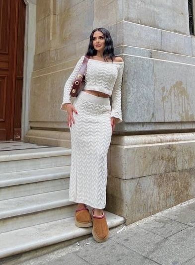 Дамски сет плетен пола с блуза два модела