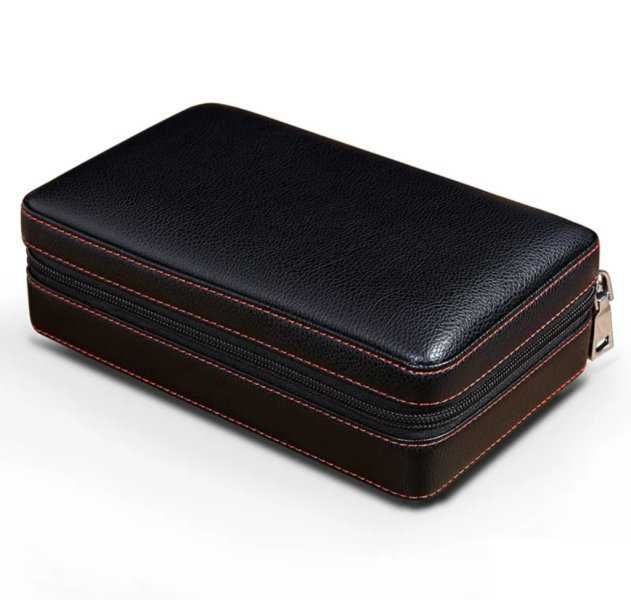 Кедров кожен Хумидор - кутия за пури място за запалка, резец и пури