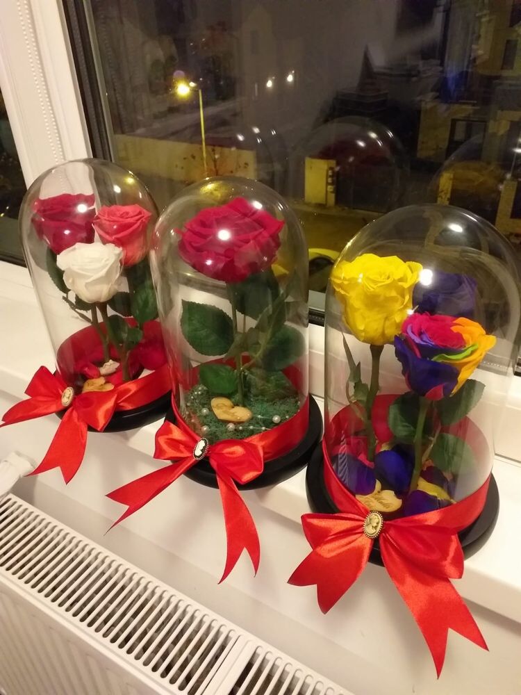 Cadou florii trandafir criogenat in cupola cristalina diverse culori