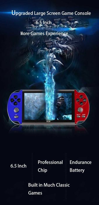 PSP X16 6.5" Игрова тв конзола с 30000+ игри Nintendo Sega ps4 2025г