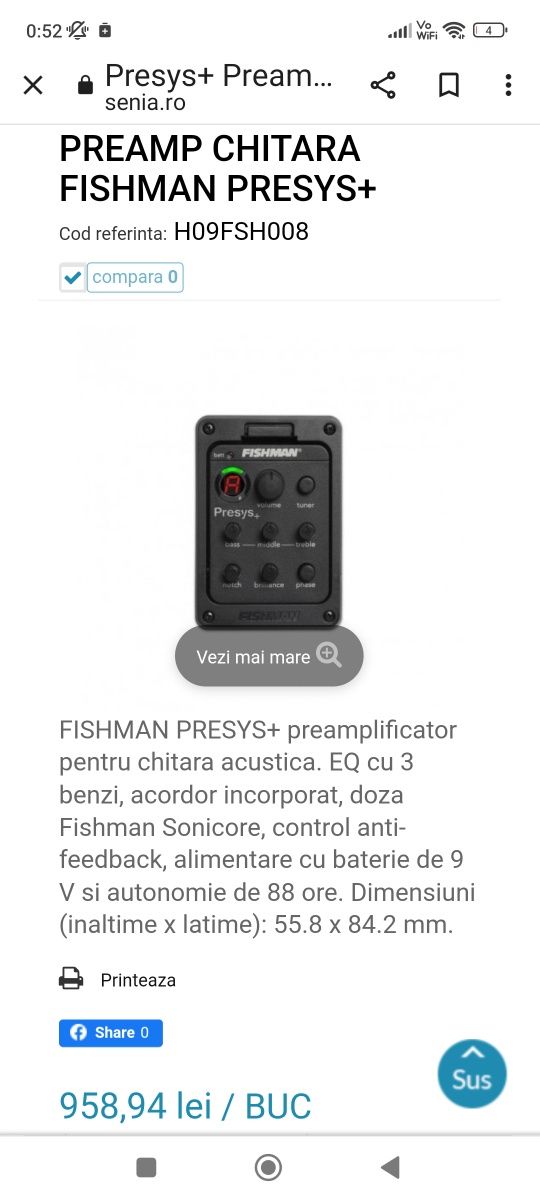 Fishman doză chitară preamplificator presys 301 Nou, tuner încorporat