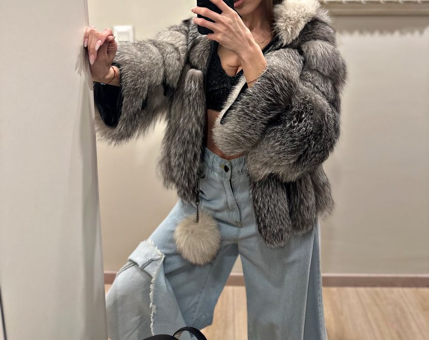 Палто естествен косъм grey