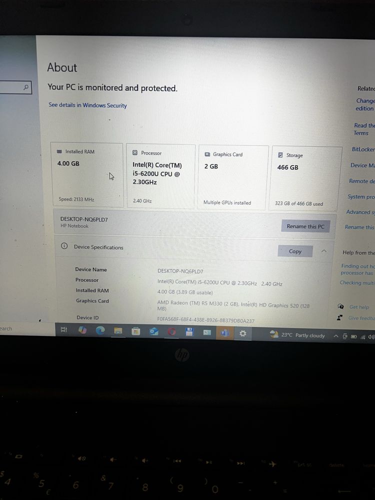 Laptop HP i5-6200U cpu 2,30 ghz 15 inch
