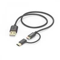 HAMA Кабел 2 в 1 USB-A - Micro USB, с адаптер за USB-C, 1 м - 201533