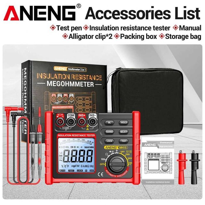 Aneng MH15 Tester pt. rezistenta de izolatie. Megohmetru + multimetru