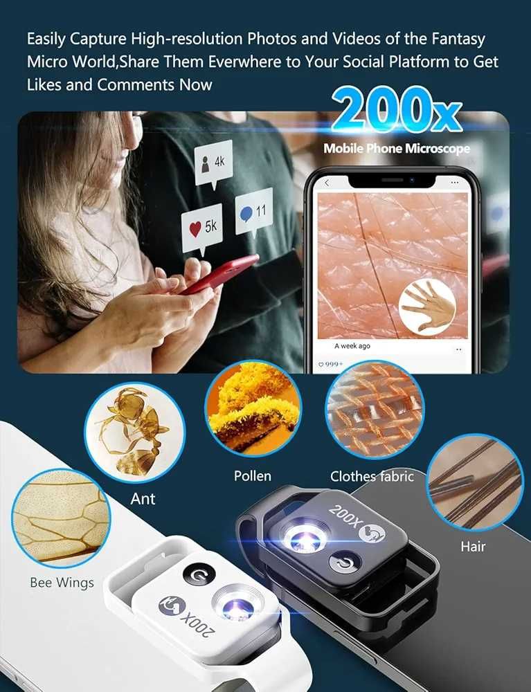 Microscop portabil pentru iPhone/Samsung/- 200X