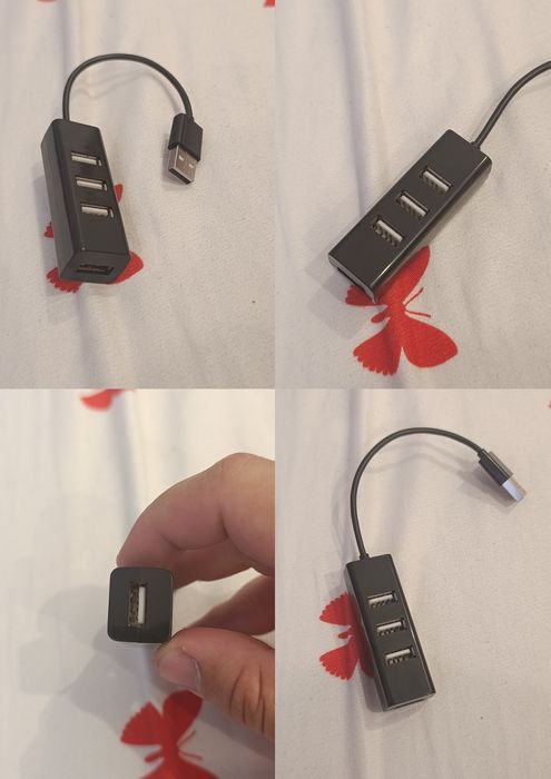 Hub USB Mini, 4 porturi, ultra subțire, Negru