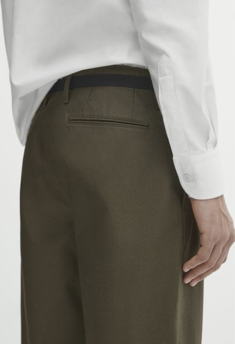 Pantaloni Massimo Dutti, cu curea, bej/kaki