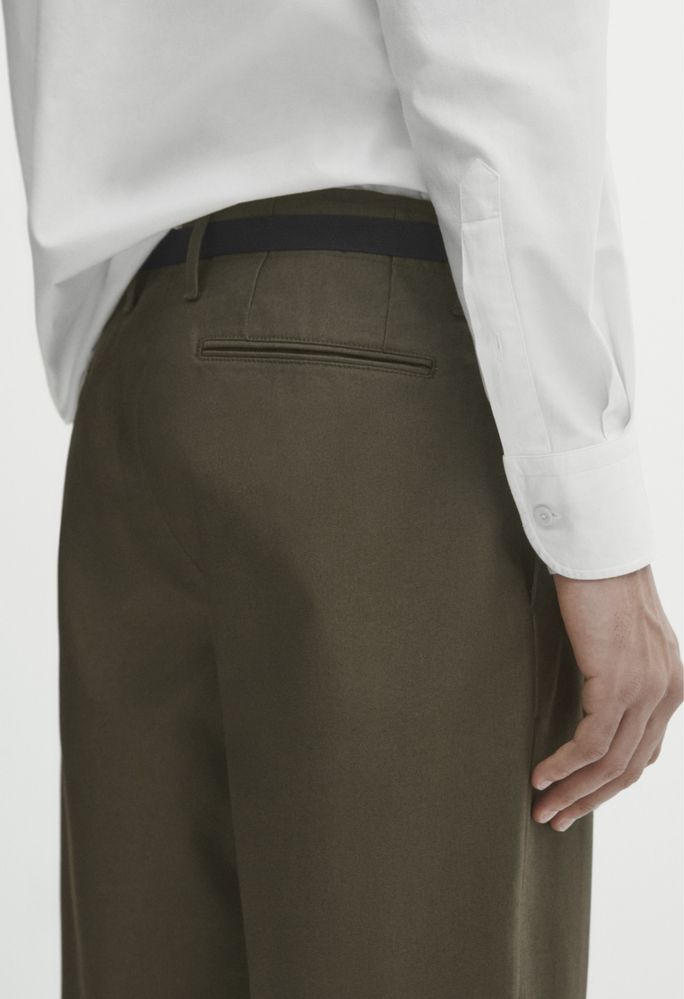 Pantaloni Massimo Dutti, cu curea, bej/kaki