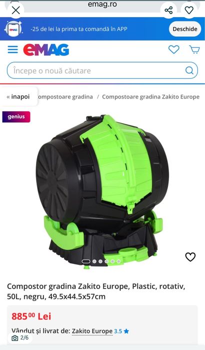 Compostor rotativ, 49,5x44,5x57 cm, 50 L
