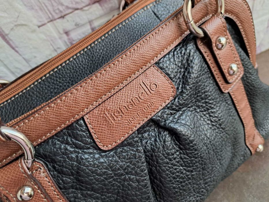 дамска чанта,TIGNANELLO,черна/кафява торба-естествена кожа