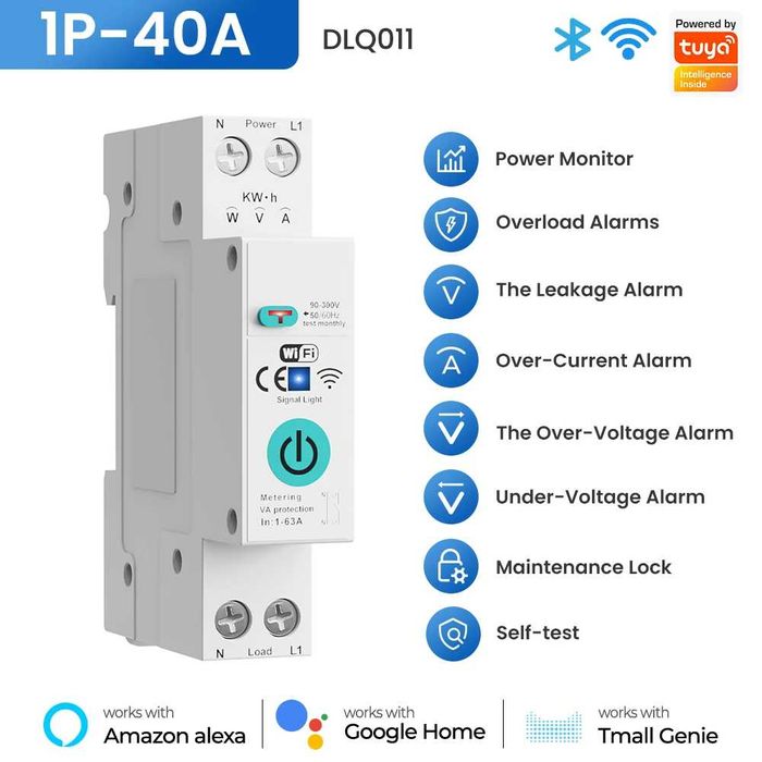 Siguranta automata smart wifi Smartrul DLQ011 1P 40A, contor consum