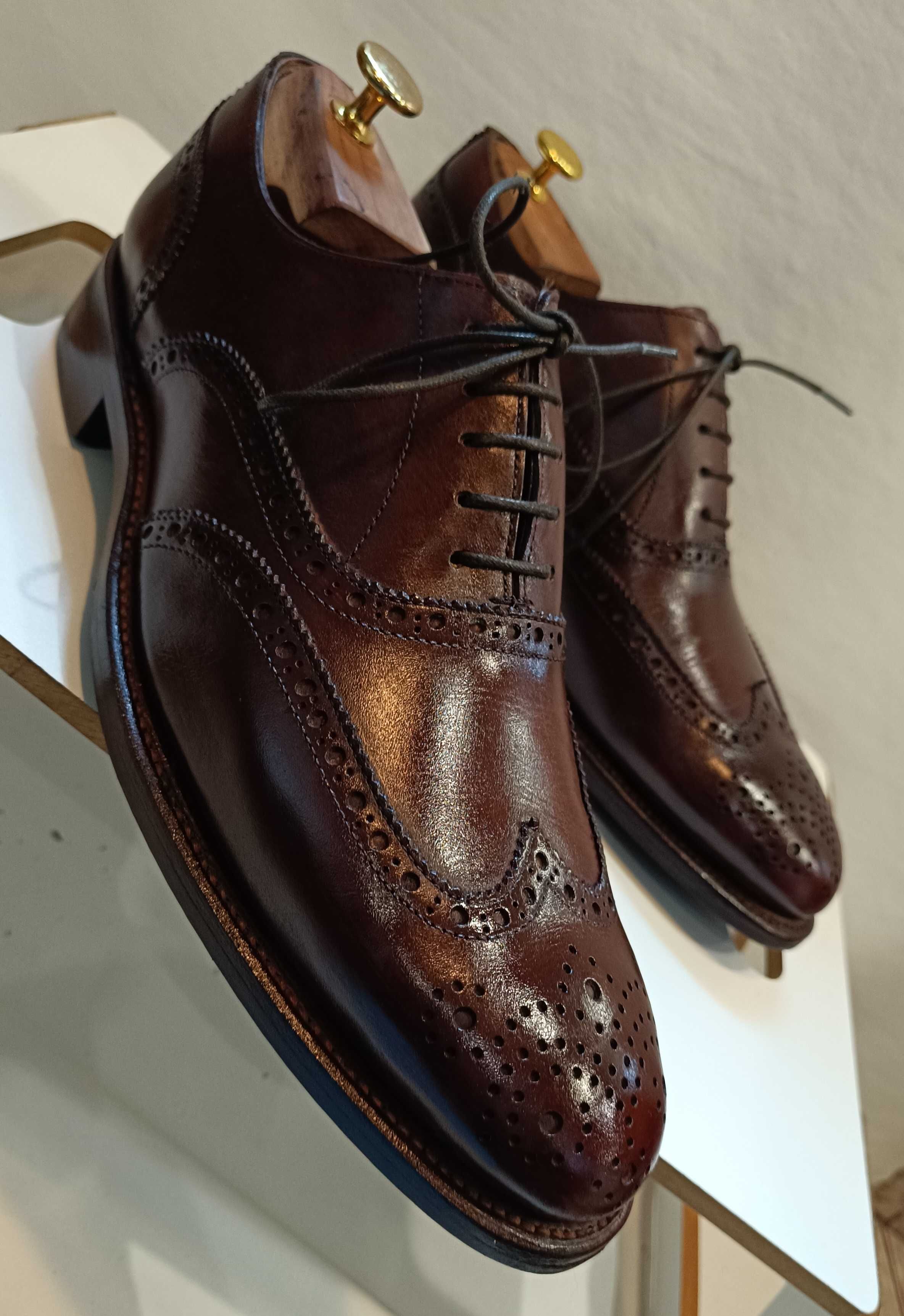 Pantofi oxford de lux 43.5 44 lucrati manual WINDSOR. piele naturala