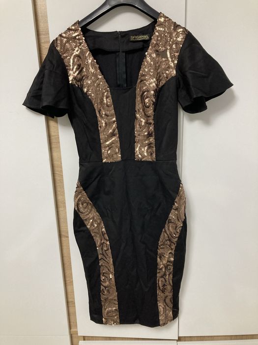 Rochie de ocazie cu paiete / pe negru si bej