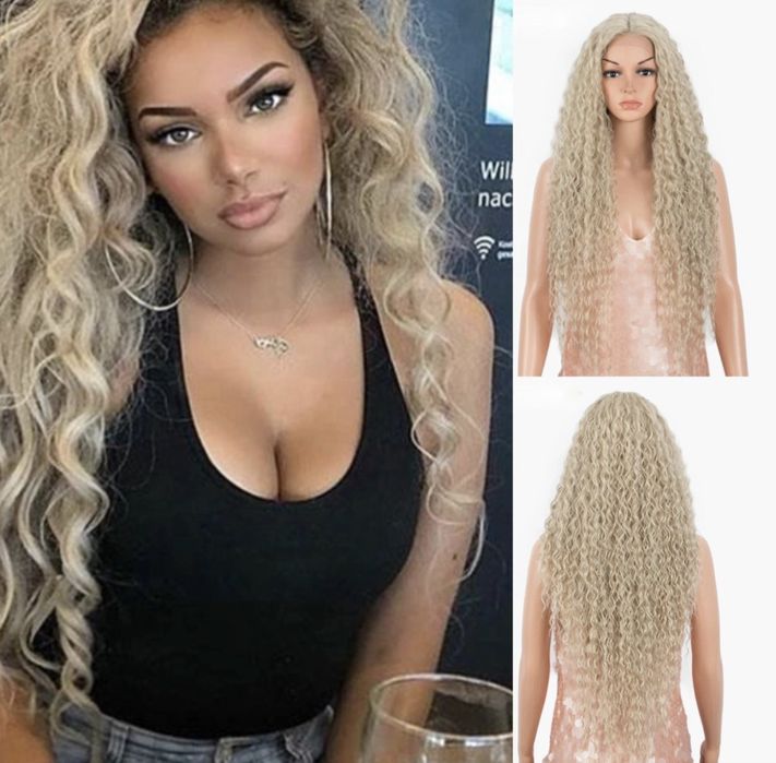 Peruca K1 Front Lace Dantela Blonda Creata Ondulata Afro cu Volum