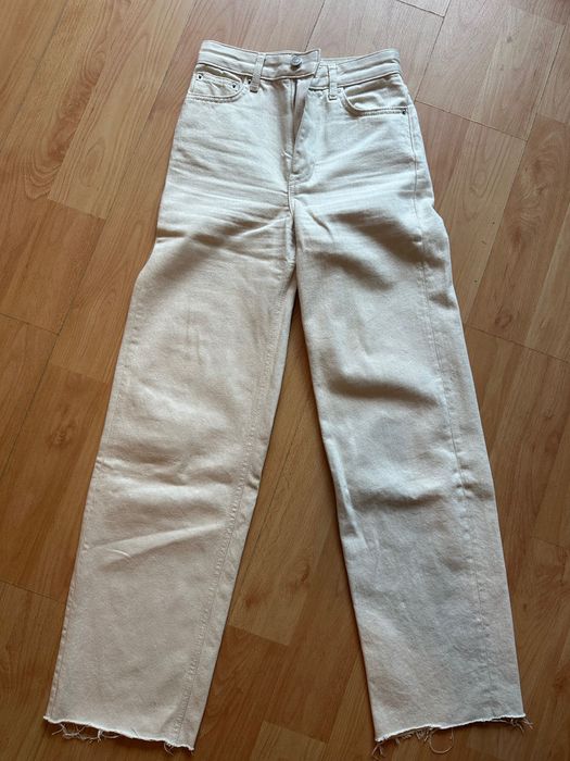 Zara дънки, висока талия, светло бежови, 32, като нови