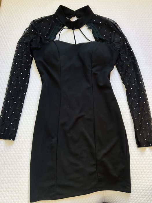 Официална черна къса рокля по тялото