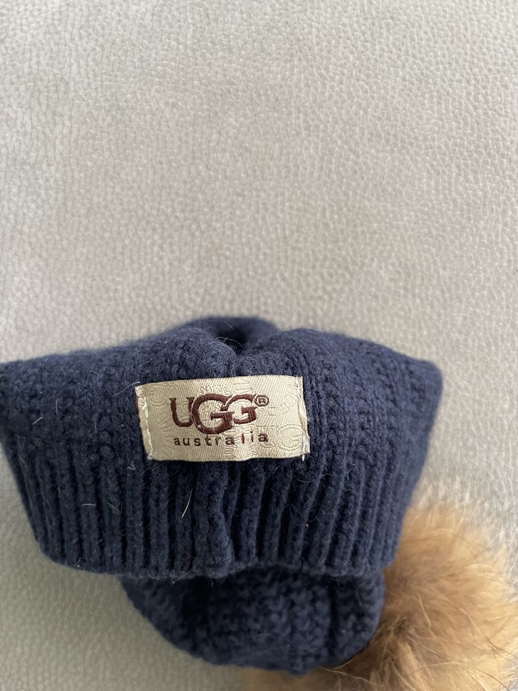 Детска шапка угг ugg орифинална зимна синя естествен косъм