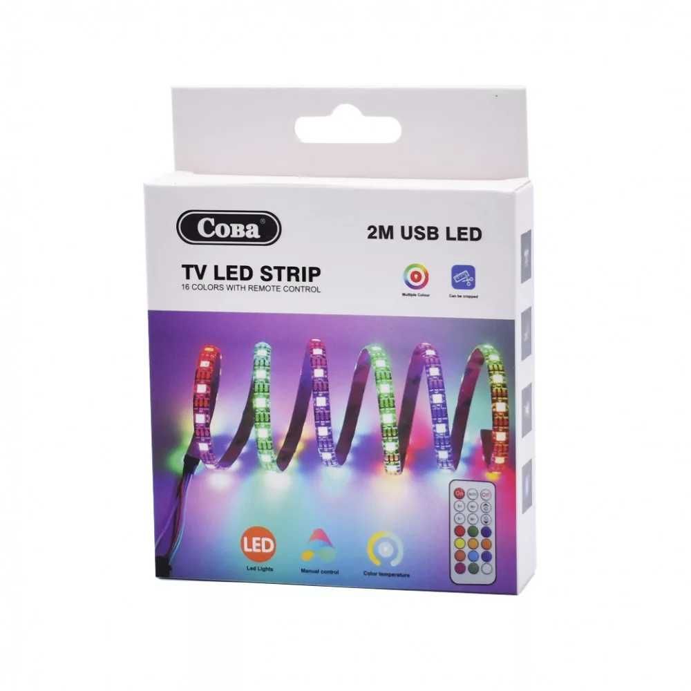 Banda LED RGB pentru TV, USB 5V, lungime 2 metri, telecomanda, camping