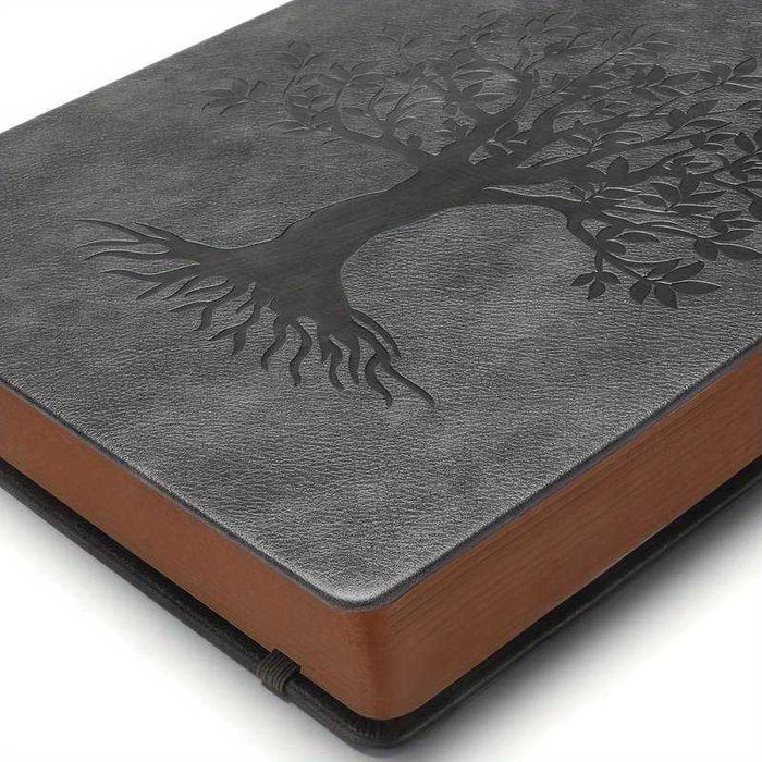 Agenda vintage Tree of Life A5 360 pagini din piele ecologica gri