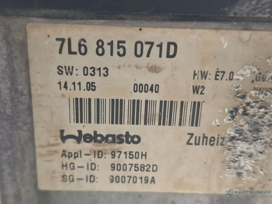 Sirocou VOLKSWAGEN TOUAREG 7LA, 7L6, 7L7 2002 - 20133.0 V6 TDI BKS, CATA Webasto 97150H 7L0819750E