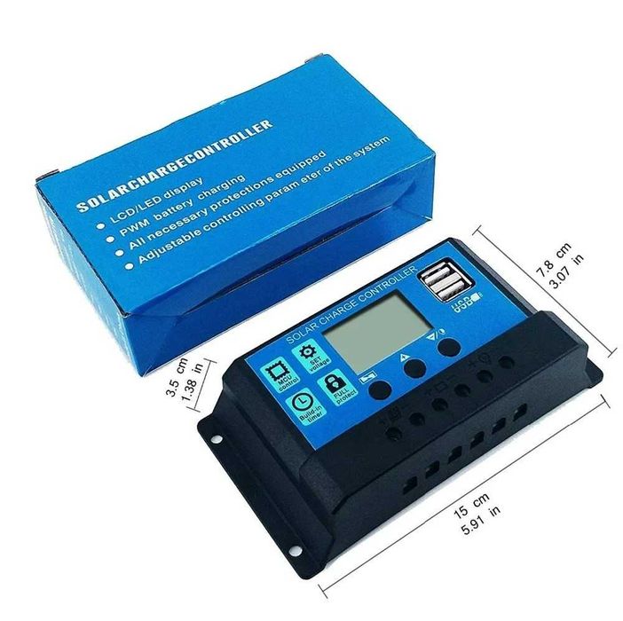 Controler 30A Regulator Solar PWM 12V 24V  780W(24V) cu 2 mufe USB 2