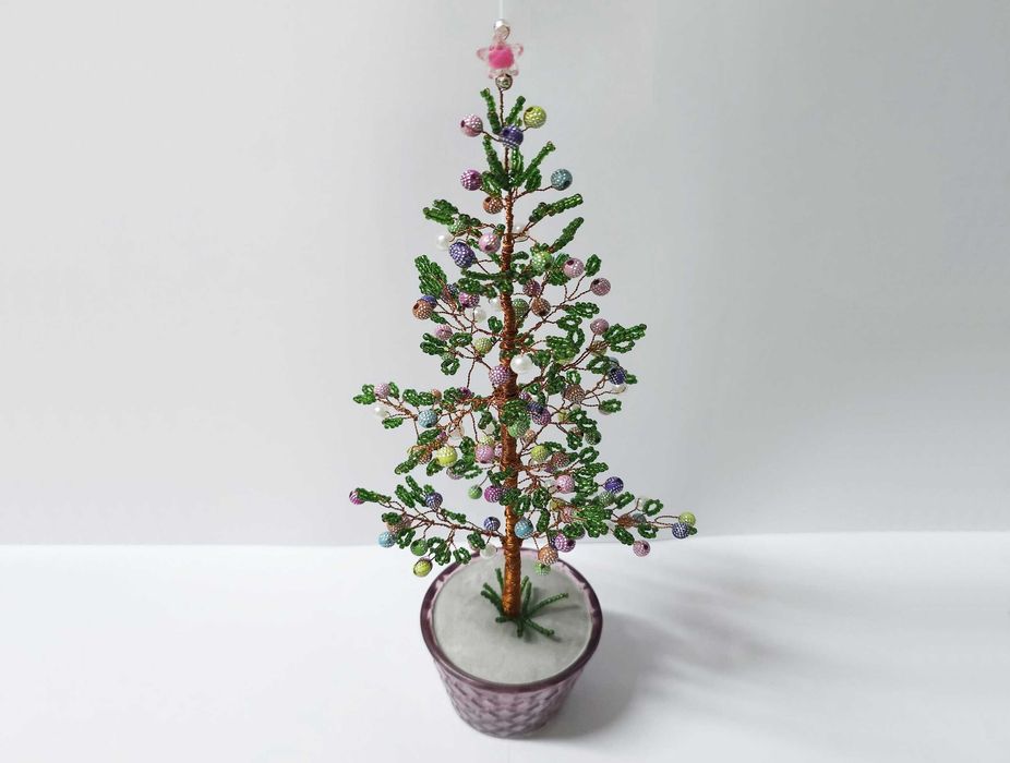 Brad decor Craciun unicat multicolor si verde inchis, inaltime 30 cm