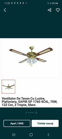 Ventilator de tavan  cu iluminare Sapir