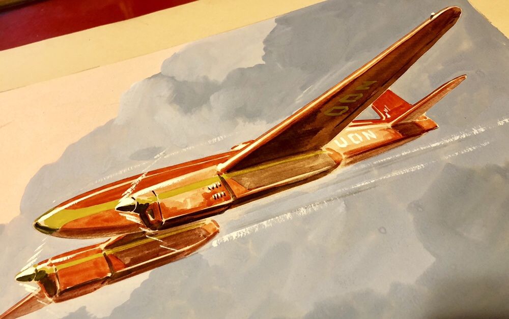 tablou pictura originala Paul Lengellé - Caudron Renault Typhon - 1936