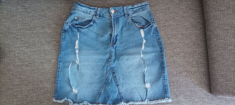 Fusta scurta denim talie înaltă