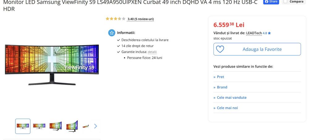 Monitor LED Samsung ViewFinity S9 Curbat 49 inch