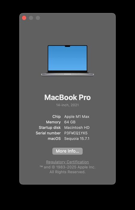 MacBook Pro 14” — M1 Max / 64GB / 2TB SSD