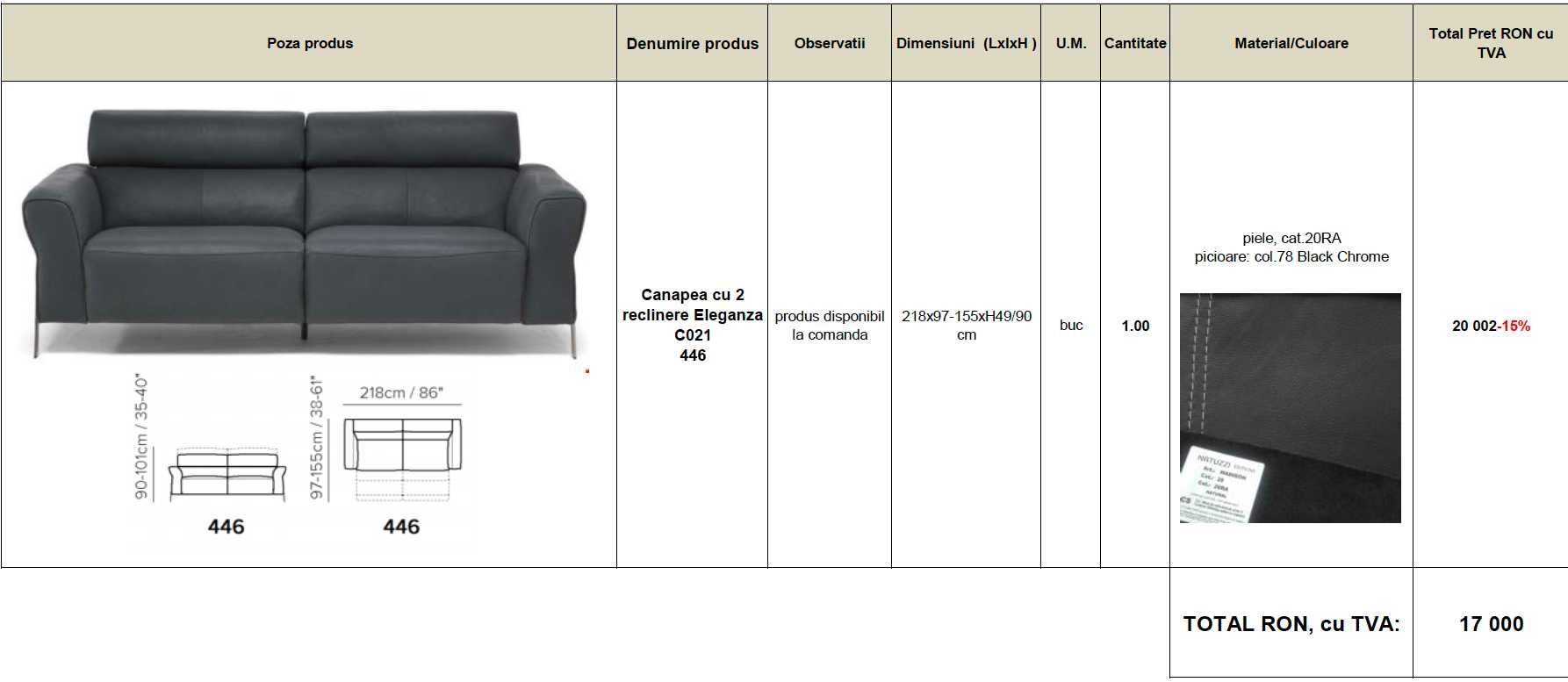 Canapea din piele neagra cu recliner - Natuzzi Editions-Model Eleganza