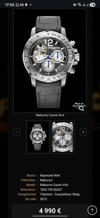 Vând sau schimb ceas Raymond Weil Nabucco Coare Vivo