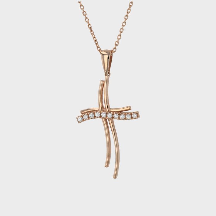 Pandantiv cruce din aur roz 18k cu diamante 2,73 grame, cod 9739