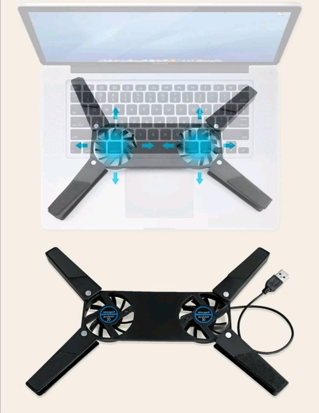Сгъваема охлаждаща подложка за лаптоп с два вентилатора