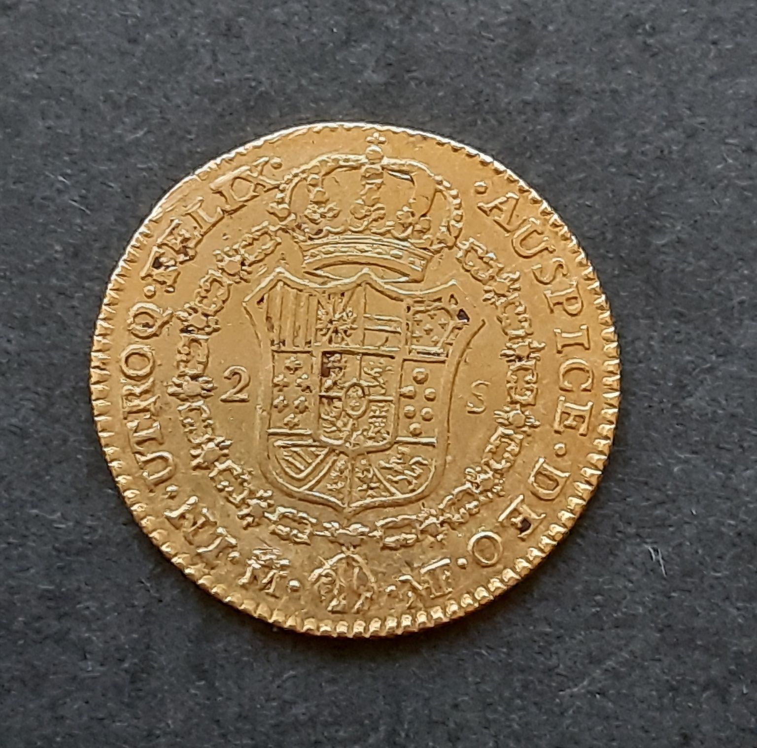 Monede spaniole, vechi,  din aur - 80 Reales si 2 Escudos)