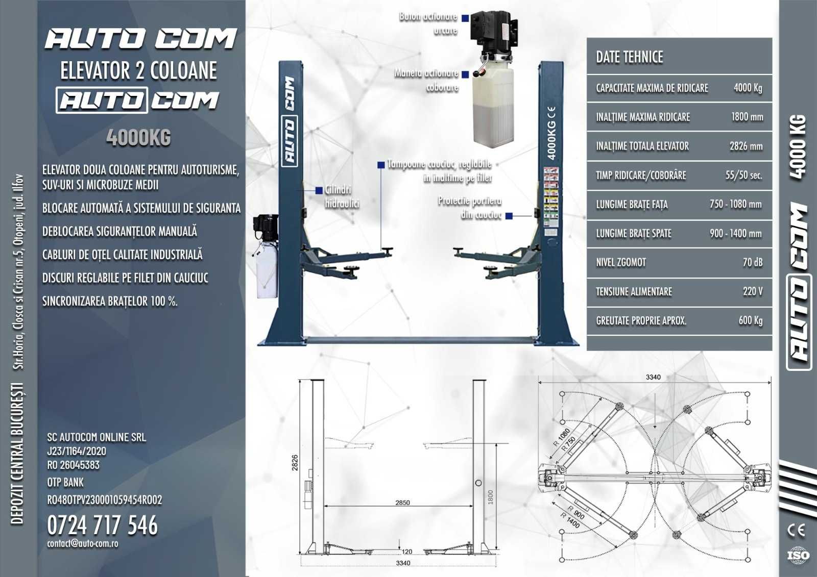 Elevator auto 2 coloane  AUTOCOM - Full 220V/380V 4000kg NOU !!!