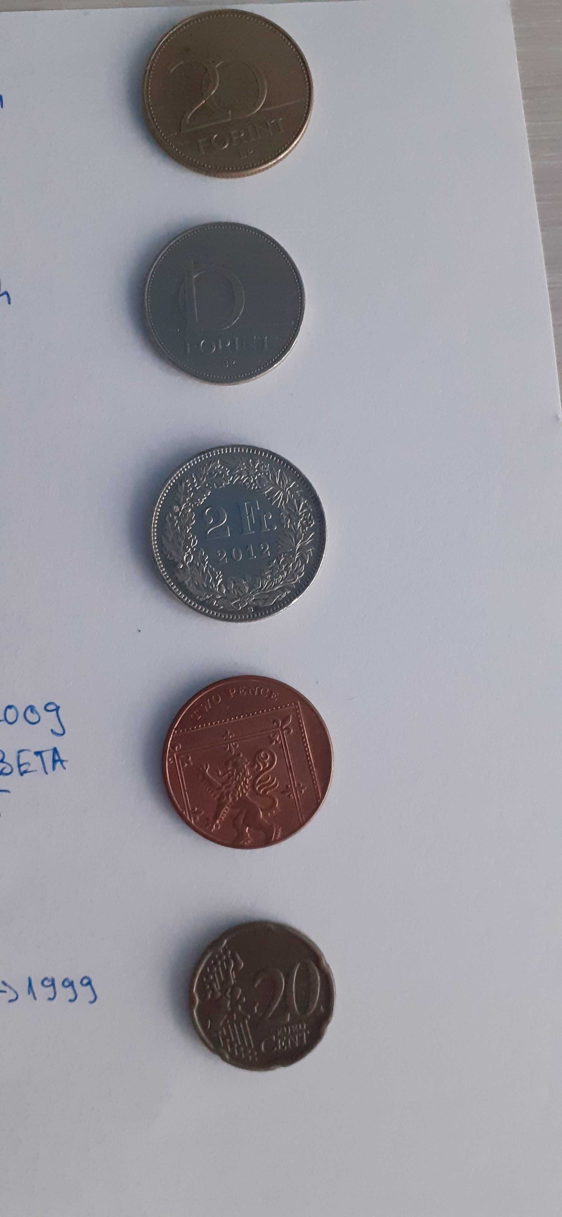 Monede colectie 10,20 forint, 2 fr, two pence, 20 euro, pret 1000 lei