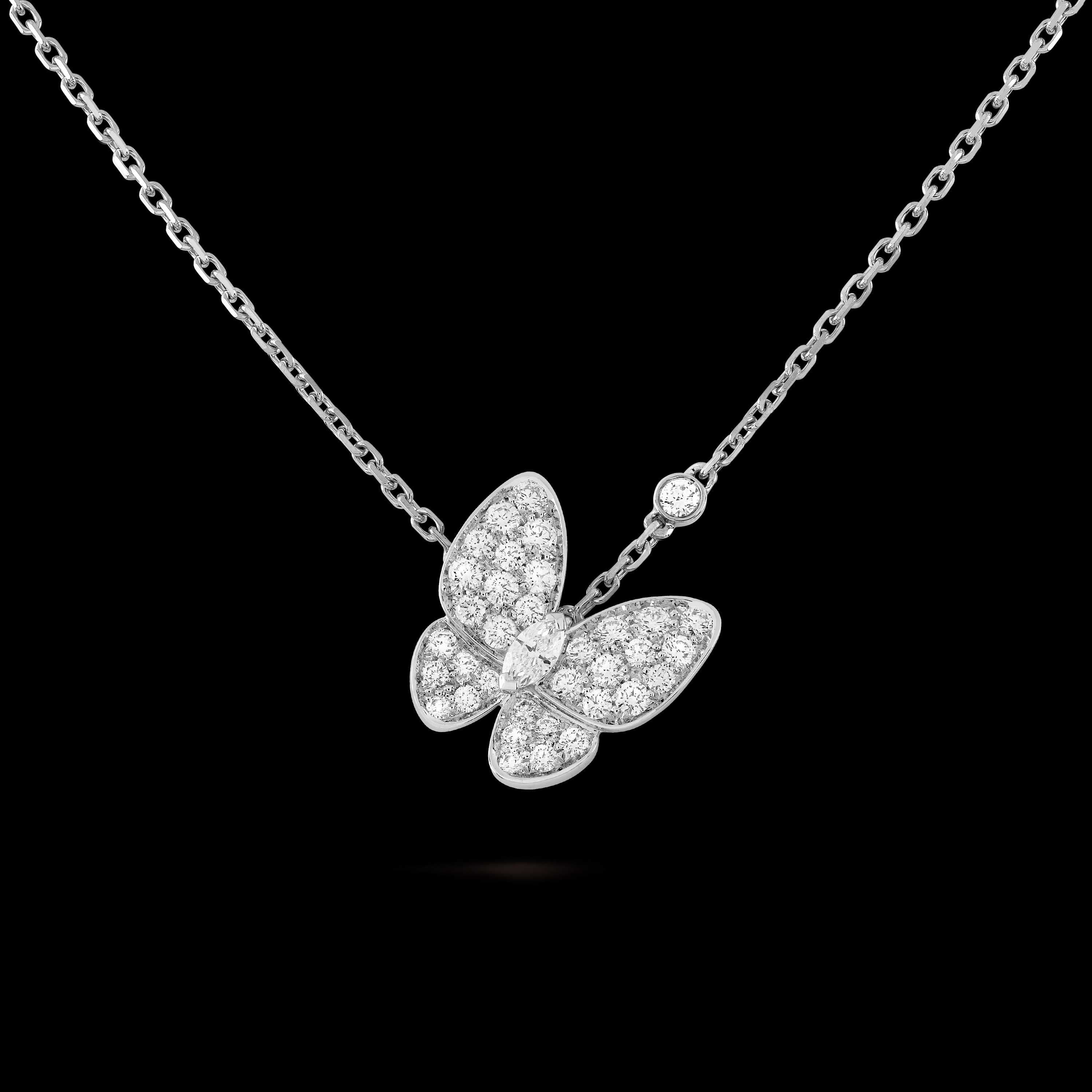 Van Cleef & Arpels VCA Silver Diamond Two Butterfly Дамско Колие