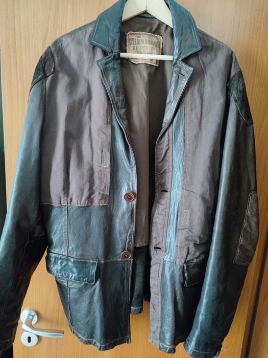 Оригинално Винтидж Марково Chevignon кожено деним яке сако блейзър Л/Х