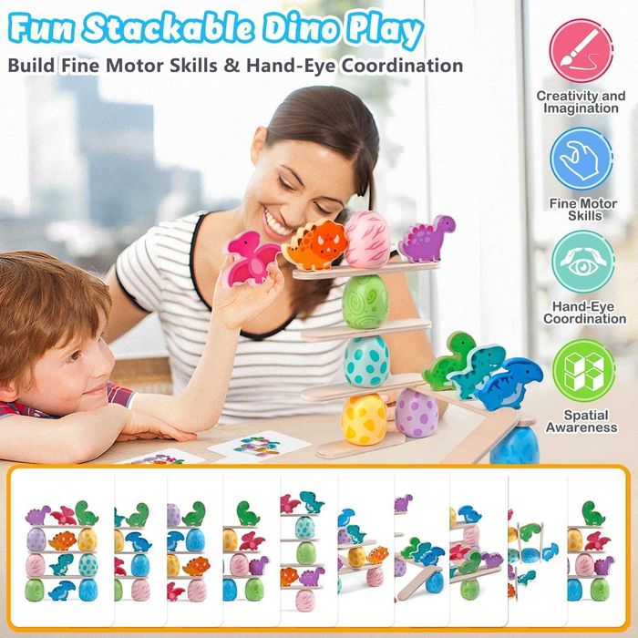 Aliex 4 в 1 дървени Монтесори играчки с динозаври за деца 1 - 3 години