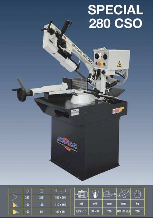 MACC SPECIAL 280 CSO , fierastrau cu banda profesional , coborare auto