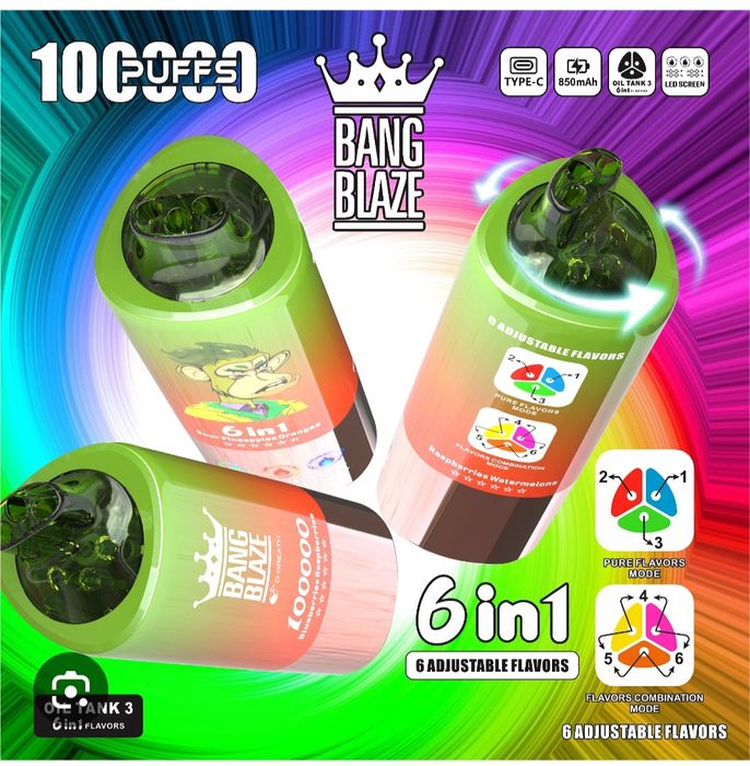 Exclusiv! 2 X Bang Blaze 100000 Puffs 6 Arome in 1 Reîncărcabil