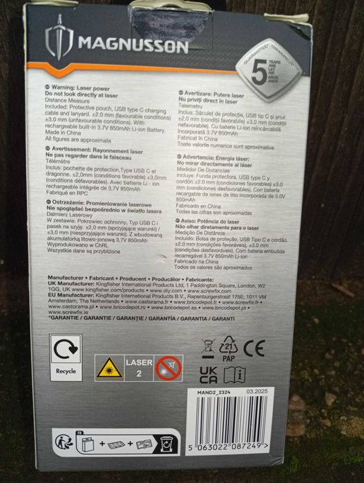 Magnusson Telemetru Laser  distanta 15m , USB-C , masurare in  m/In/ft