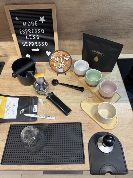 Accesorii espressor cafea specialitate tamper cana ceramica cutie zat