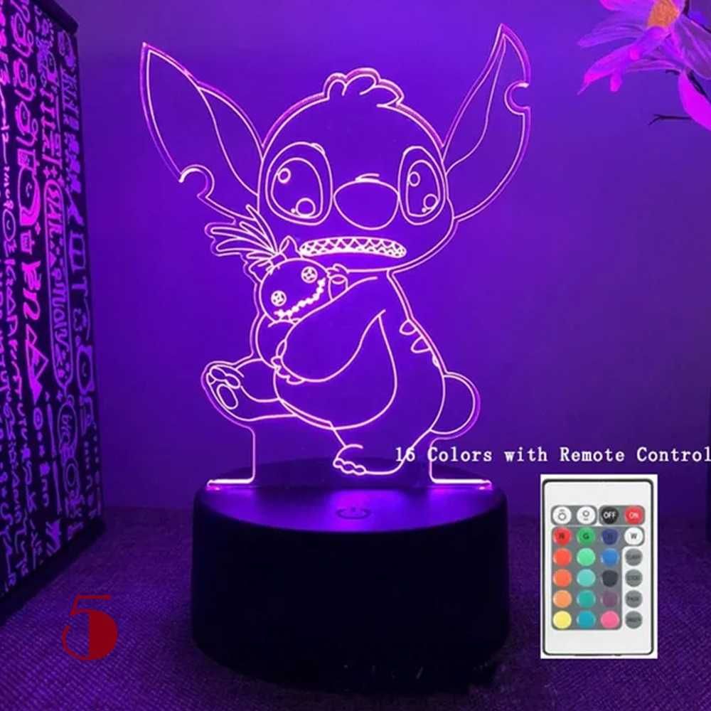 Lampa led 3D, Jucarii, lumina de veghe, veioza, Stitch & Angel, cadou