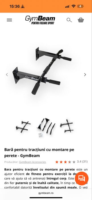 Bară pentru tracțiuni cu montare pe perete - GymBeam